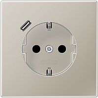 Розетка с заземлением +1хUSB тип C без рамки Jung LS990 metal 1-м. сталь картинка